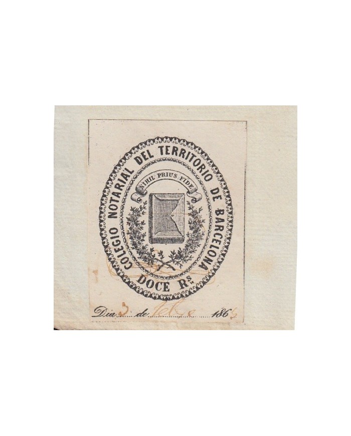 E5131 SPAIN ESPAÑA. REVENUE COLEGIO NOTARIAL BARCELONA. 1865. 12 R.