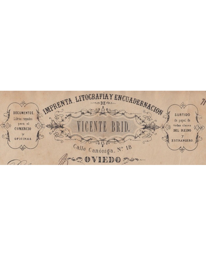 E5198 SPAIN ESPAÑA 1877 IMPRENTA LITOGRAFIA ENCUADERNACION PRINTING OVIEDO