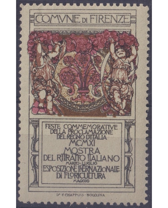 F-EX19058 ITALY ITALIA CINDERELLA MH 1911 COMUNE FIRENZE 34x52mm FLOWER FAIR ART NOVEAU.