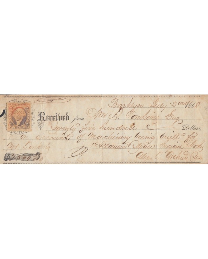 E5233 US. EXCHANGE BANK CHECK 1868.