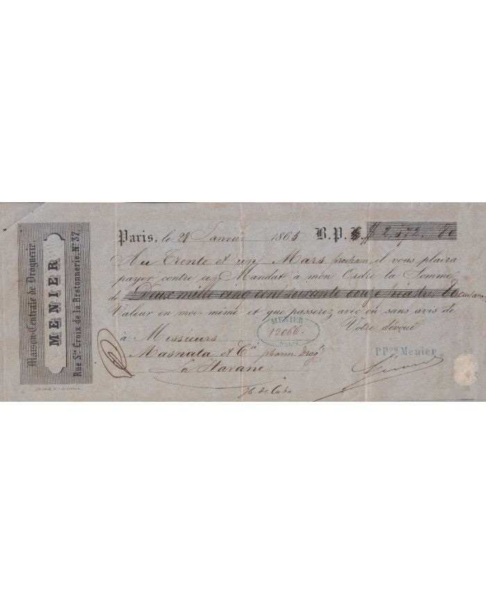 E5236 FRANCE FRANCIA. MENIER DRUG STORE PHARMACY 1865