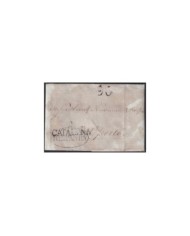 F-EX19129 SPAIN 1815 DESINFECTED BARCELONA TO PORTUGAL 1 CUT + IMMERATION IN VINEGAR.