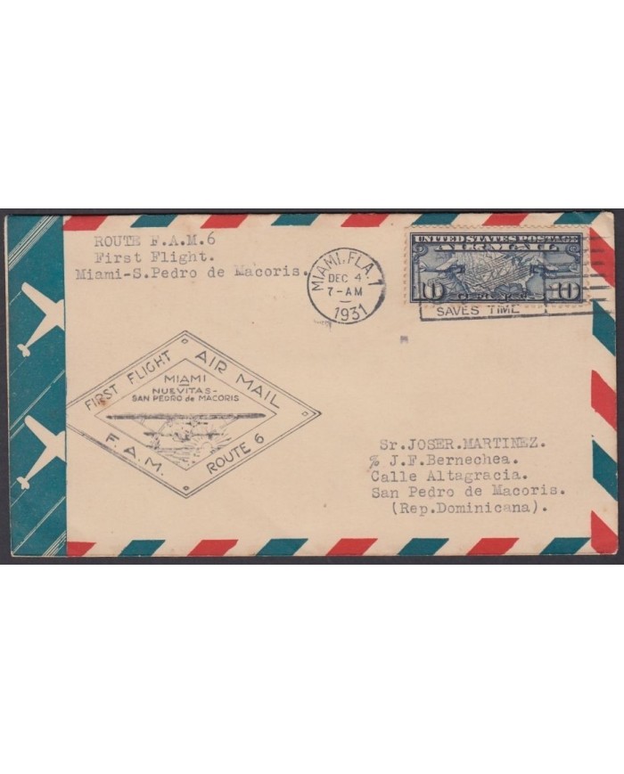 1931-PV-94 US FIRST FLIGHT 1931 4 DIC. MIAMI - DOMINICAN REP - CIENFUEGOS.