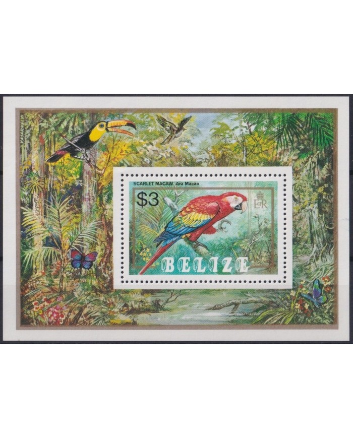 F-EX19437 BELIZE BELICE MNH HF 1984 MACAW PARROT SHEET AVES PAJAROS BIRD SET
