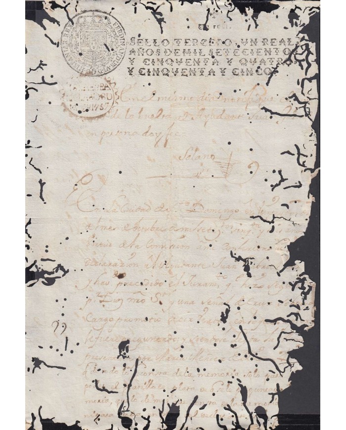 E6118 SANTO DOMINGO SPAIN ESPAÑA. REP DOMINICANA REVENUE SEALLED PAPER 1757. SELLO 3ro.