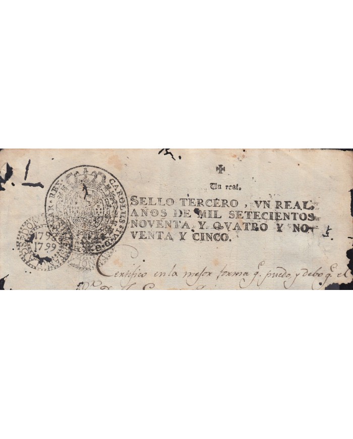 E6121 SANTO DOMINGO SPAIN ESPAÑA. REP DOMINICANA REVENUE SEALLED PAPER 1798-99. SELLO 2do.