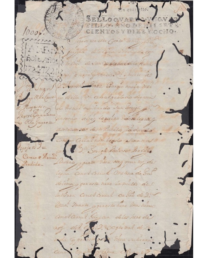 E6128 SANTO DOMINGO SPAIN ESPAÑA. REP DOMINICANA REVENUE SEALLED PAPER 1720-21 s. 1718. SELLO 4to.