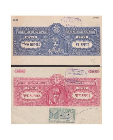 F-EX17675 INDIA FEUDATARY STATE REVENUE. JODHPUR SELLED PAPER DOCS LOT 7 1939-42.