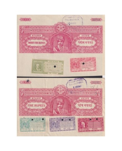 F-EX17675 INDIA FEUDATARY STATE REVENUE. JODHPUR SELLED PAPER DOCS LOT 7 1939-42.