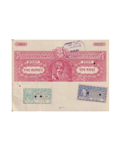 F-EX17675 INDIA FEUDATARY STATE REVENUE. JODHPUR SELLED PAPER DOCS LOT 7 1939-42.