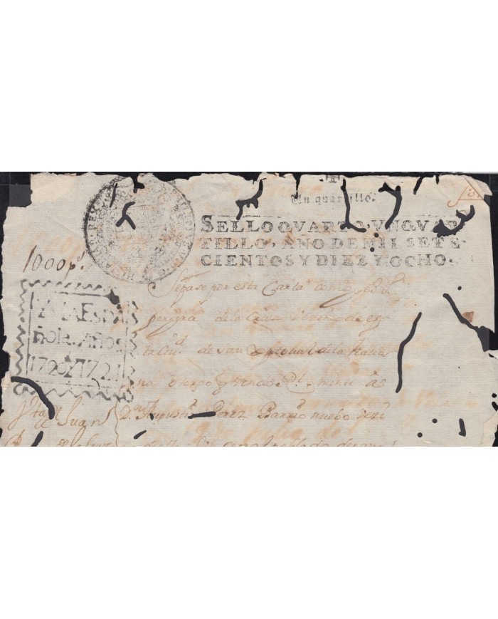 E6128 SANTO DOMINGO SPAIN ESPAÑA. REP DOMINICANA REVENUE SEALLED PAPER 1720-21 s. 1718. SELLO 4to.