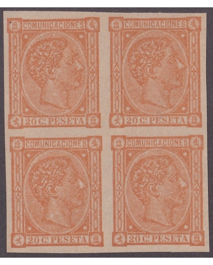 F-EX18921 ESPAÑA SPAIN FACSIMILE FORGERY ALFONSO XII 20C BLOCK 4.
