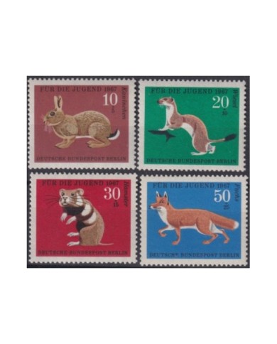 F-EX18972 GERMANY BERLIN 1967 MNH SEMIPOSTAL RABBIT FOX MOUSE CHILD WELFARE SET.