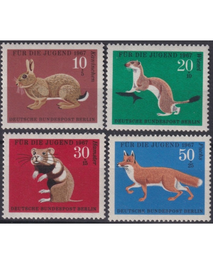 F-EX18972 GERMANY BERLIN 1967 MNH SEMIPOSTAL RABBIT FOX MOUSE CHILD WELFARE SET.