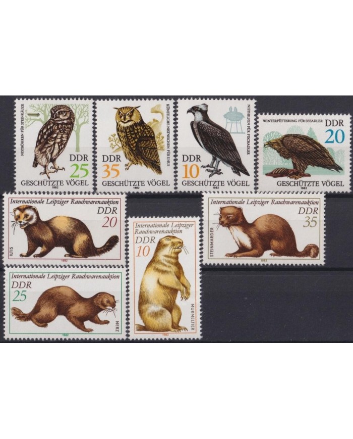 F-EX18973 GERMANY DDR RDA 1982 MNH BIRD FAISAN OWL EAGLE BIRD MARMOT OTTER.