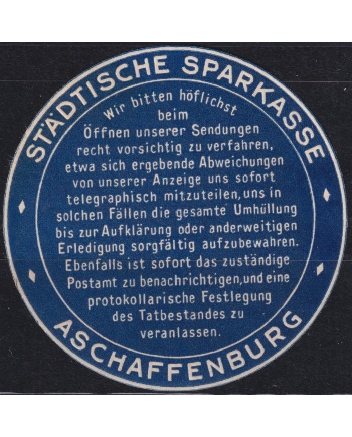 F-EX19102 GERMANY CINDERELLA 60mm ASCHAFFENBURG TELEGRAPH NO GUM.