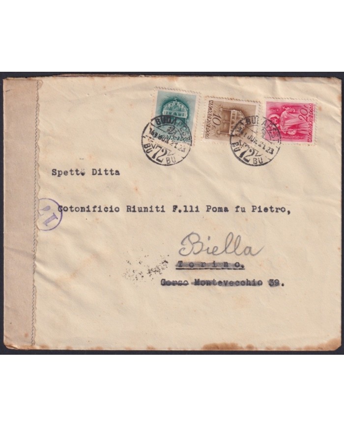 F-EX19192 HUNGARY 1940 CENSORSHIP COVER TO ITALY.