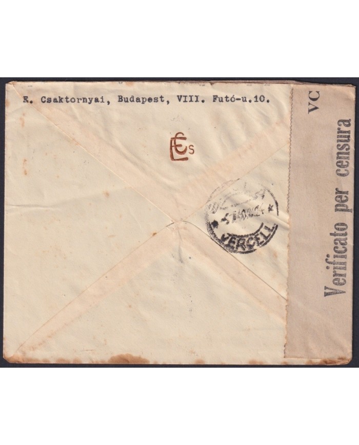 F-EX19192 HUNGARY 1940 CENSORSHIP COVER TO ITALY.