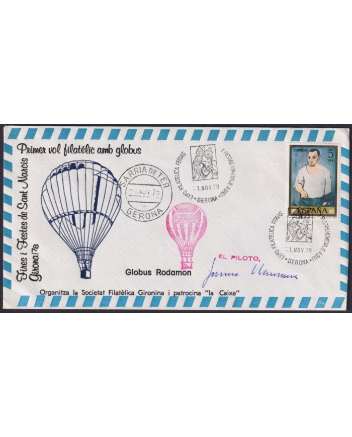 F-EX19281 SPAIN ESPAÑA GLOBE FLIGHT SARRIA DE TER GIRONA SIGNET PILOT.