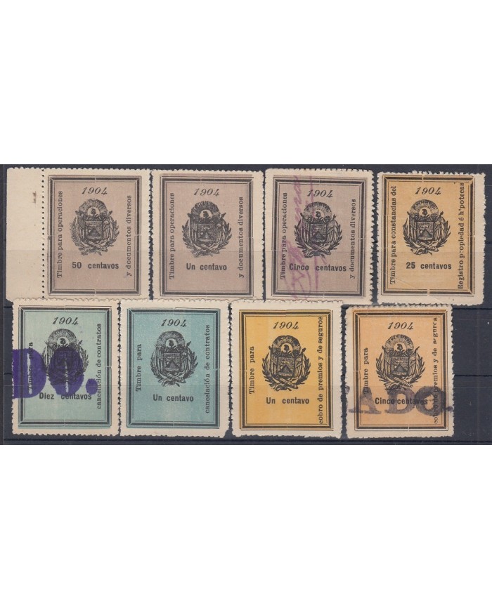 F-EX7353 EL SALVADOR REVENUE 1904 NO GUM. DOCUMENTOS, PROPIEDADES, PREMIOS.