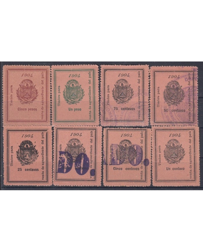 F-EX7354 EL SALVADOR REVENUE 1904 NO GUM. AGUARDIENTE LICOUR BEVERAGE 5$-1c.