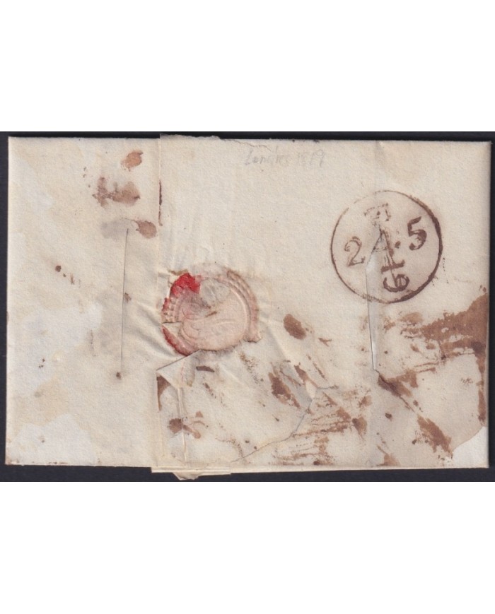 F-EX19131 ENGLAND UK 1819 DESINFECTED TO SPAIN 2 CUT + IMMERATION IN VINEGAR.