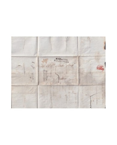 F-EX19132 FRANCE 1822 DESINFECTED MAIL TO SPAIN 2 CUT + IMMERATION IN VINEGAR.