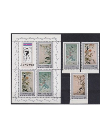 F-EX19414 NORTH KOREA COREA MNH 1978 PAINTING CAT GATOS FELINES SET + SHEET.