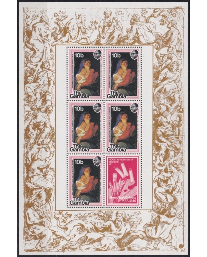 F-EX19551 GAMBIA MNH 1977 ART RUBENS ART SPECIAL SHEET.