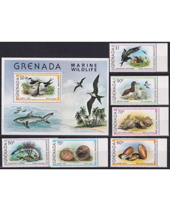 F-EX19898 GRENADA MNH 1979 MARINE WILDLIFE  BIRD AVES PAJAROS SHELL SNAIL.
