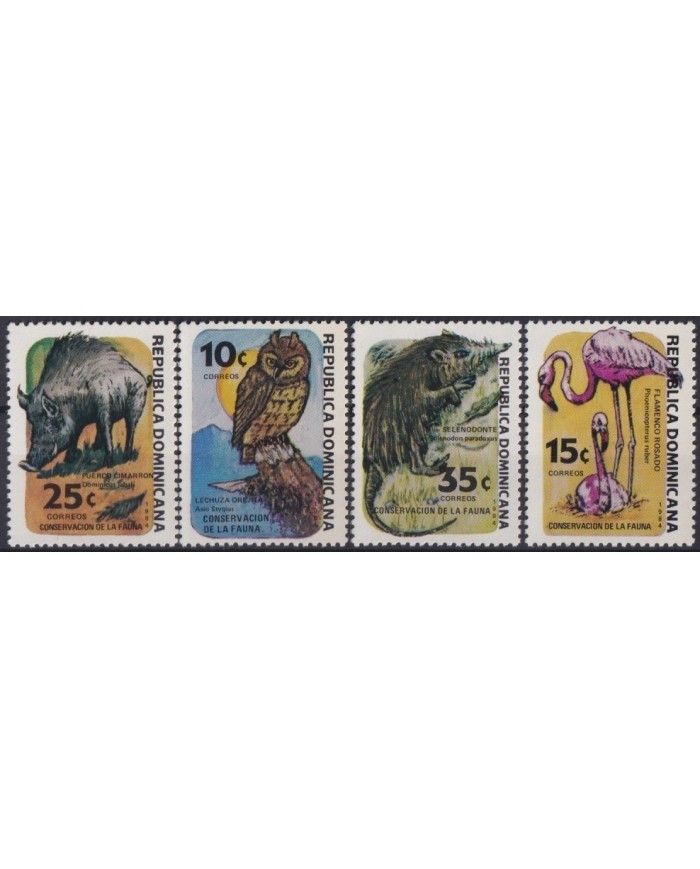 F-EX19913 DOMINICANA DOMINICAN REP MNH 1984 JABALI BUHO OWL BIRD FLAMINGO SELENODONTE.
