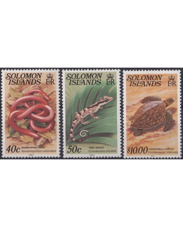 F-EX19378 SOLOMON MNH 1979 FAUNA LIZARD SNAKE SEA MARINE WILDLIFE TURTLE 10$.