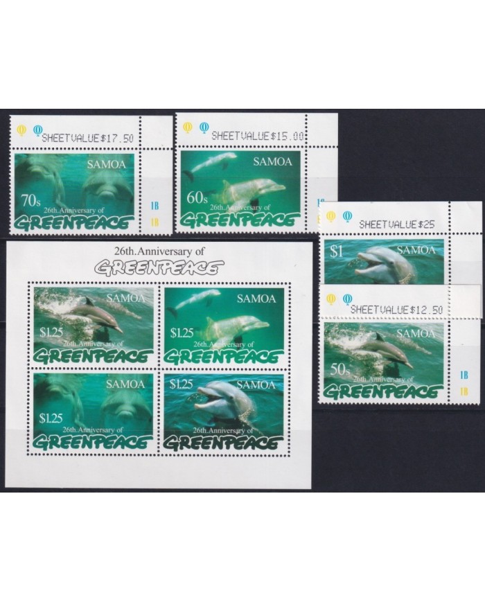 F-EX19853 SAMOA IS MNH 1997 GREENPEACE SEA MARINE WILDLIFE DOLPHINS DELFINES PECES.