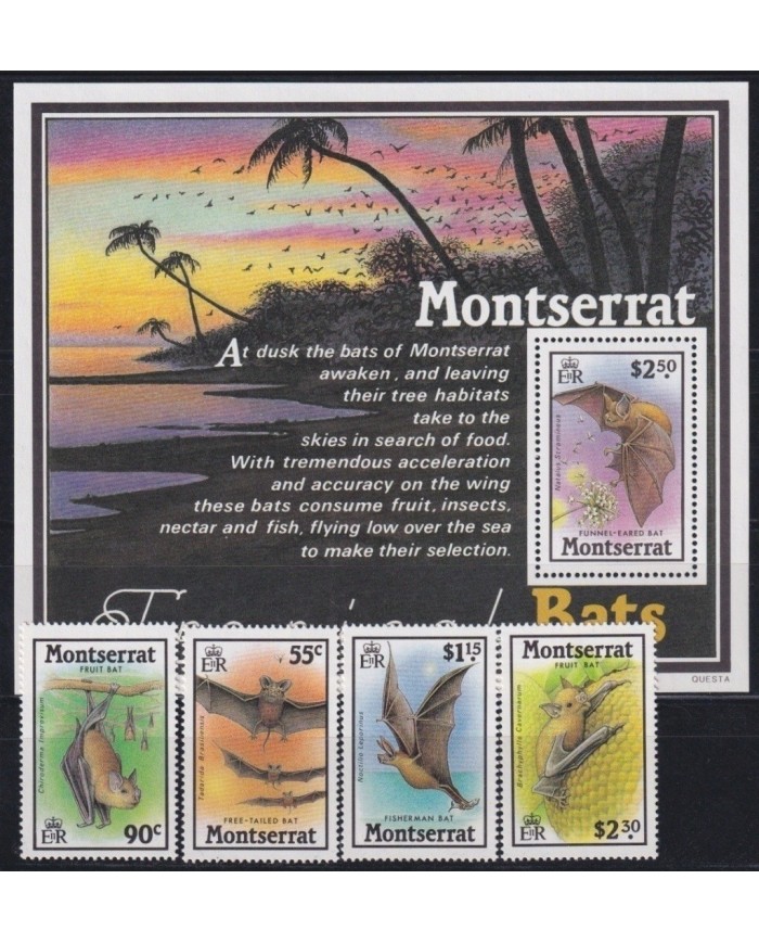 F-EX20514 MONTSERRAT MNH 1988 BAT MAMMALS MURCIELAGOS INSECTS ENTOMOLOGY