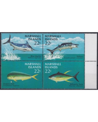 F-EX20477 MARSHALL IS MNH 1986 SEA MARINE WILDLIFE FISH PECES TUNA BLUE MARLIN DOLPHIN