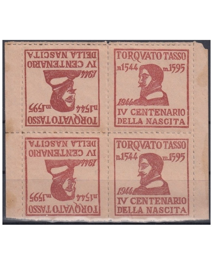 F-EX5697 ITALY ITALIA CINDERELLA 1944 ORIGINAL GUM TETE BECHE TORCUATO DE TASSO