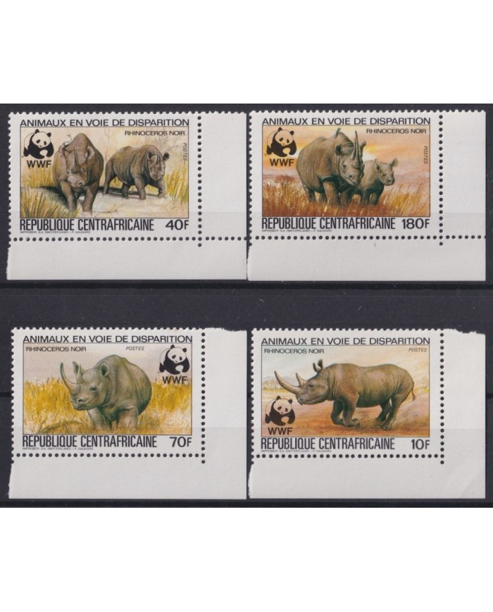 F-EX20814 CENTRAL AFRICA REP MNH 1983 WWF ENDANGERED WILDLIFE RHINOCEROS.