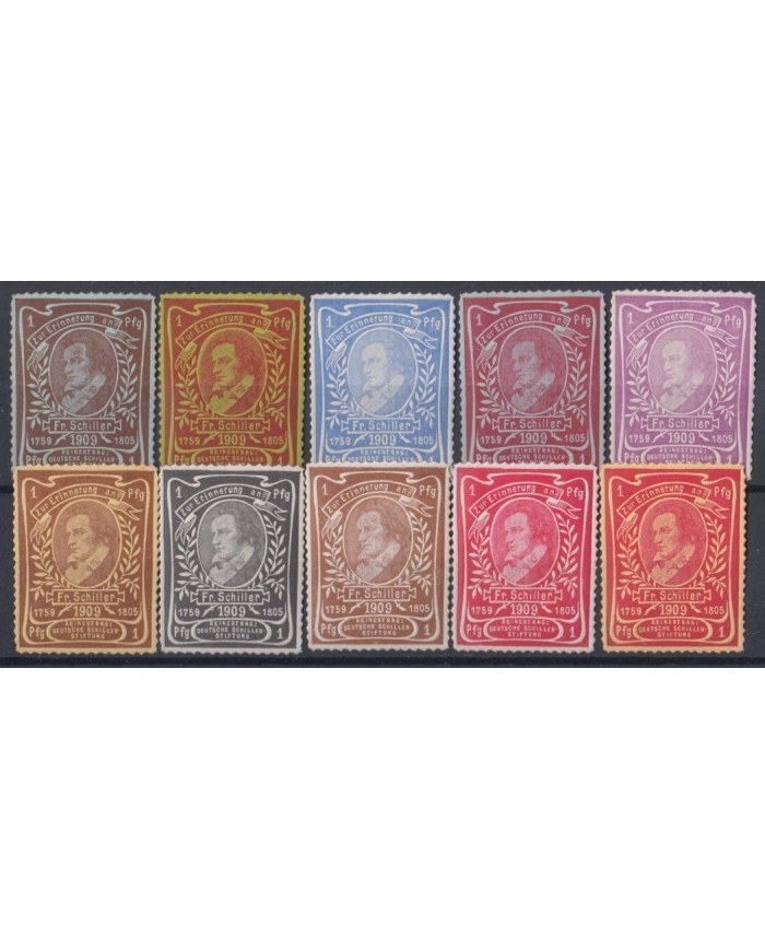F-EX5835 GERMANY DEUTSCHLAND CINDERELLA STAMPS  MNH. 1909 SCHILLER. 10 DIFF