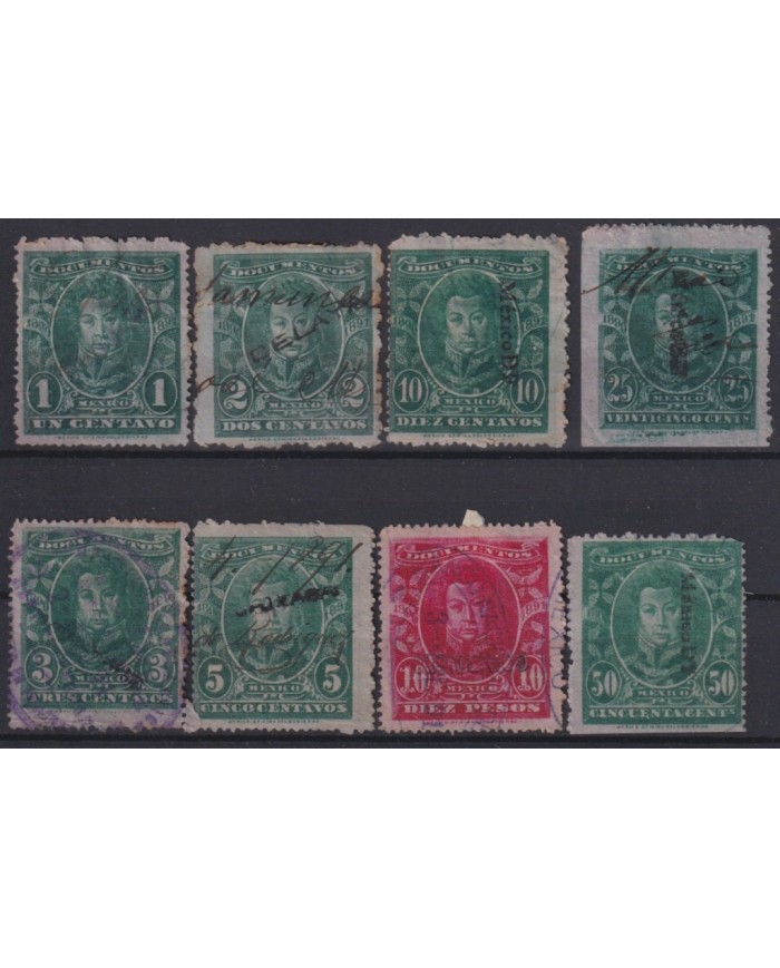 F-EX17117 MEXICO REVENUE 1890-91 DOCUMENTOS STAMPS 1c...10$ LOT