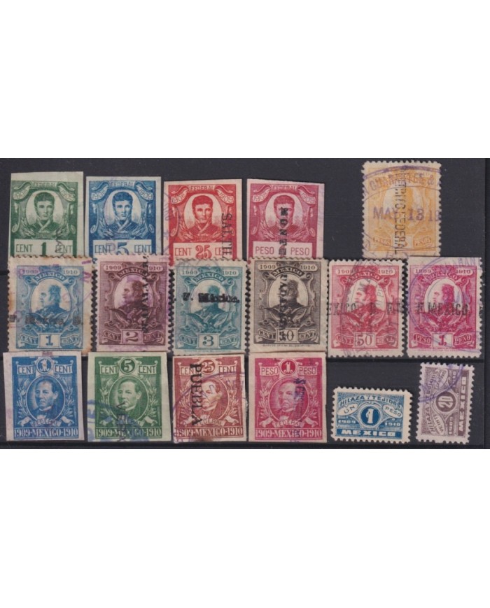 F-EX17127 MEXICO REVENUE 1907-1909 CONTRIBUCION FEDERAL STAMPS LOT.