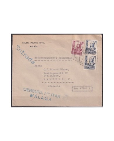 F-EX18951 ESPAÑA SPAIN 1944 SOBRE HOTEL CALETA PALACE MALAGA CENSORSHIP CENSURA MILITAR.