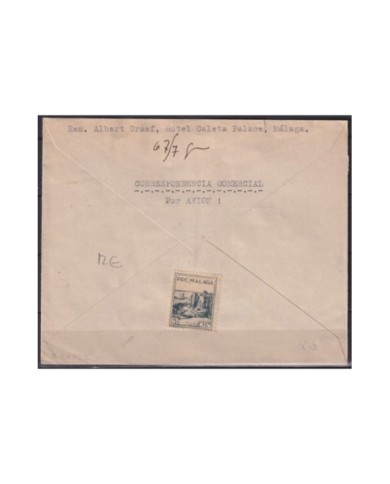 F-EX18951 ESPAÑA SPAIN 1944 SOBRE HOTEL CALETA PALACE MALAGA CENSORSHIP CENSURA MILITAR.