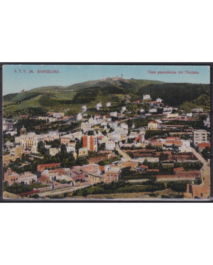 F-EX18960 ESPAÑA SPAIN POSTCARD CIRCA 1920 BARCELONA VISTA DE CIUDAD Y EL TIBIDABO