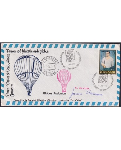 F-EX19281 SPAIN ESPAÑA GLOBE FLIGHT SARRIA DE TER GIRONA SIGNET PILOT.