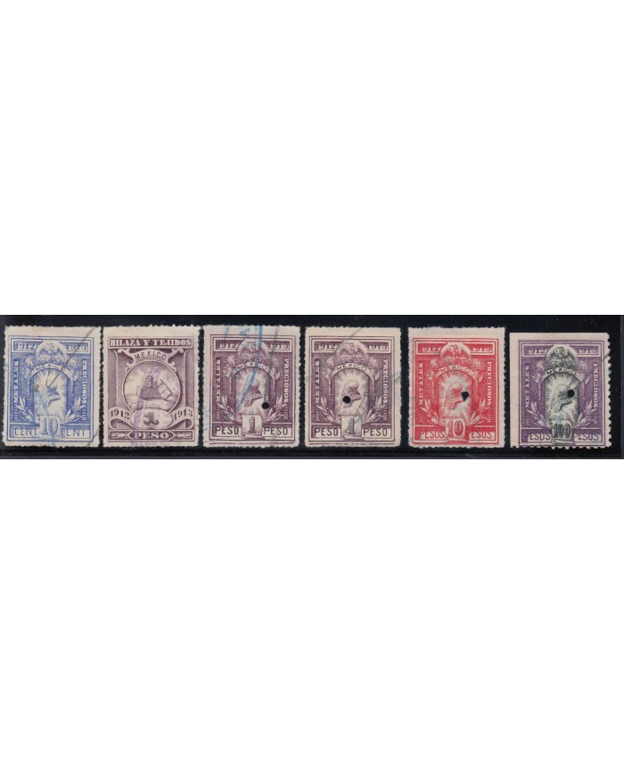 F-EX5462 MEXICO REVENUE 1912-1913. METALES PRECIOSOS 100p + HILAZAS Y TEJIDOS.