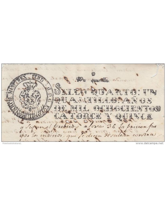 E161 ESPAÑA SPAIN SEALLED PAPER 1815 MEXICO SURCHARGE FERNANDO VII