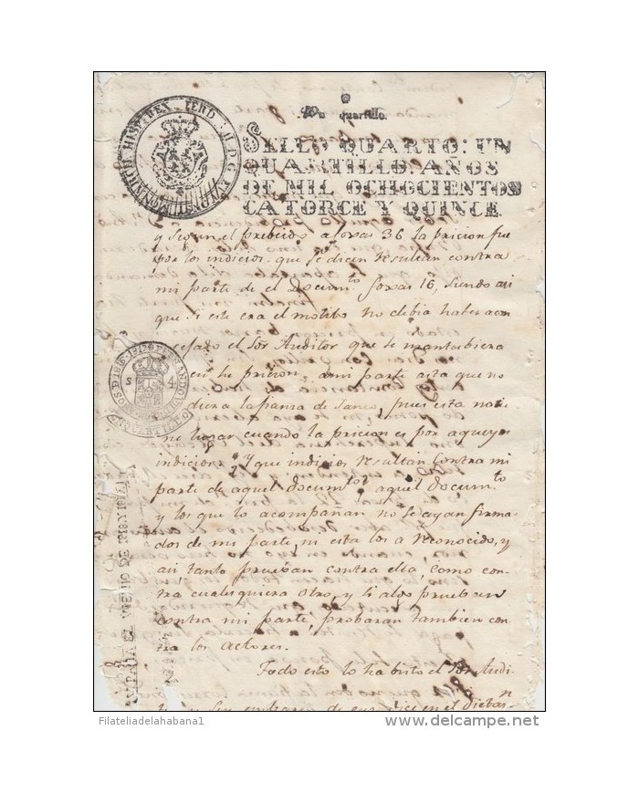 E161 ESPAÑA SPAIN SEALLED PAPER 1815 MEXICO SURCHARGE FERNANDO VII