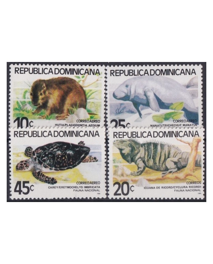 F-EX19912 DOMINICANA DOMINICAN REP MNH 1980 FAUNA MANATI TURTLE IGUANA CAREY JUTIA