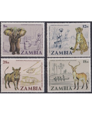F-EX19586 ZAMBIA MNH 1985 ANTI POACHING PATROL ELEPHANT CHEETA KAFUE LECHWE