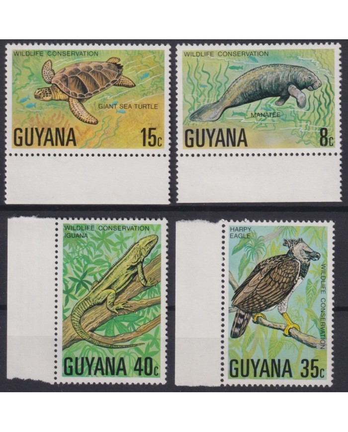 F-EX20113 GUYANA MNH 1978 WWF WILDLIFE CONSERVATION LIZARD EAGLE TURTLE MANATI.